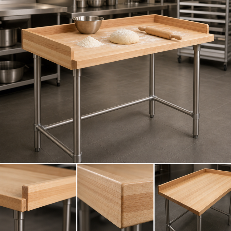 Product image #3 for Eagle Group 48" x 30" Bakers' Table Work Table with 1-3/4" Hardwood Top and Stainless Steel Base