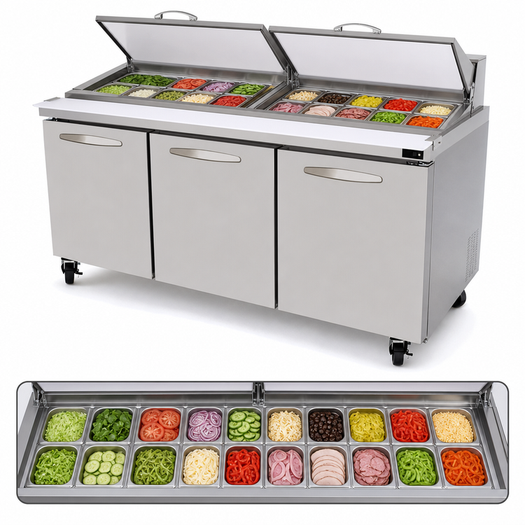 Product image #3 for Kool-It Signature 72-Inch 3-Section Mega Top Sandwich/Salad Prep Table Refrigerator
