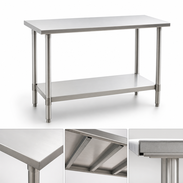 Product image #3 for Eagle Group Spec-Master Flat-Top 300 Series Stainless Steel Work Table with Adjustable Undershelf, 108 x 24 Inches