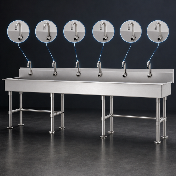 Product image #3 for Advance Tabco Multiwash 120-Inch 6-Station Freestanding Hand Wash Sink with 6 Electronic Faucets