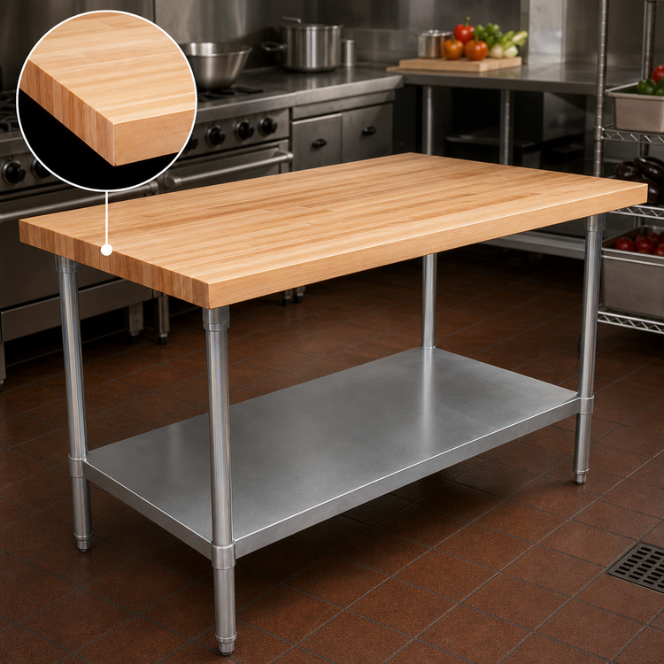 Product image #3 for John Boos 36" x 36" Northern Hard Rock Maple Wood Top Work Table with Adjustable Undershelf