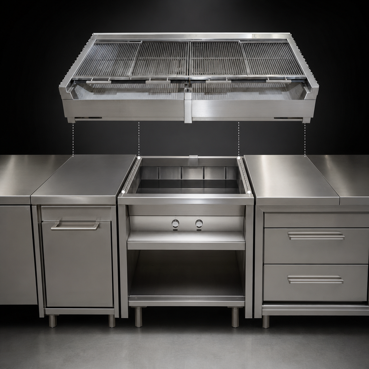 Product image #3 for Titan 36-Inch Modular Solid Fuel Broiler with Stainless Steel Exterior and Steel Bar Grates
