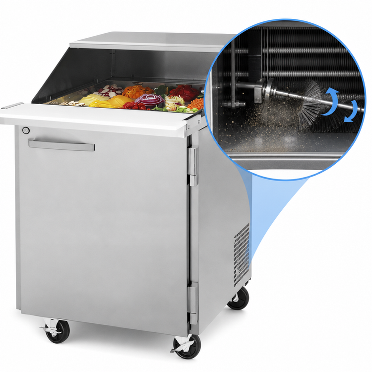 Product image #3 for Turbo Air PRO Series Mega Top Sandwich/Salad Prep Table with Slide-Back Lid, 1-Section, 12-Pan, 27-1/2-Inch Wide, Self-Contained Refrigeration
