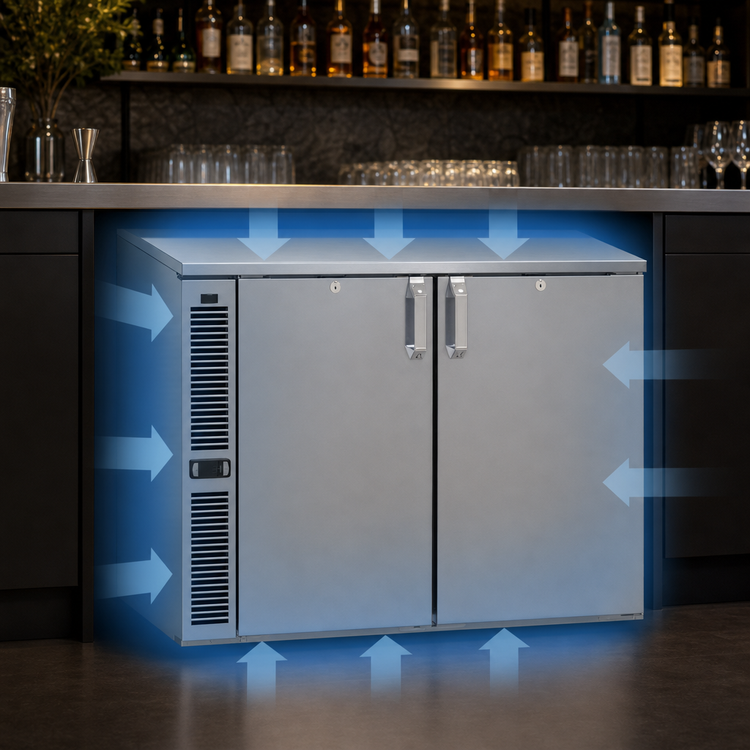 Product image #3 for Glastender C1SL36 One-Zone Side-Serviced Low-Profile Back Bar Cooler, 36 Inch, Two-Section, Solid Doors