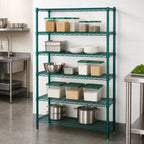 Thumbnail image #3 for Quantum WR54-1248P-5 Stationary Wire Shelving Starter Unit, 48"W x 12"D x 54"H, 5 Shelves, Green Epoxy Finish