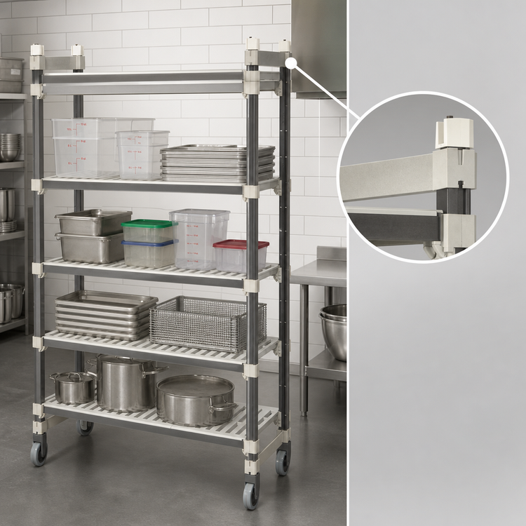 Product image #3 for Cambro Camshelving Elements XTRA 5-Tier High Density Top Rail Mobile Starter Unit, 18 x 48 x 80 Inches, Speckled Gray
