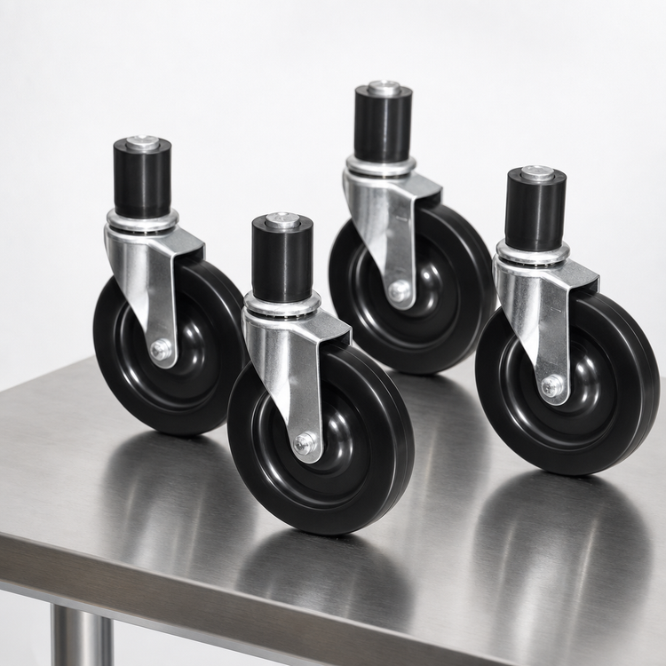 Product image #3 for Advance Tabco 5-Inch Stainless Steel Swivel Stem Caster Set for 24-Inch Tall Tables and Mixer Stands