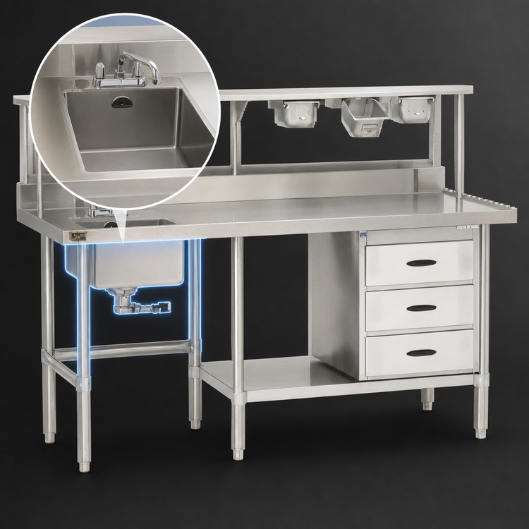Product image #3 for Duke Manufacturing 14 x 16 x 8-1/2 Inch 1-Compartment Stainless Steel Work Table Sink with Crumb-Cup Drain