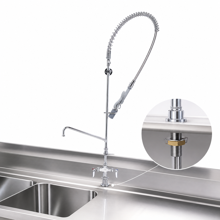 Product image #3 for EasyInstall Single Hole Deck-Mount Pre-Rinse Add-On Faucet with 12-Inch Swing Nozzle and 1.07 GPM Spray Valve