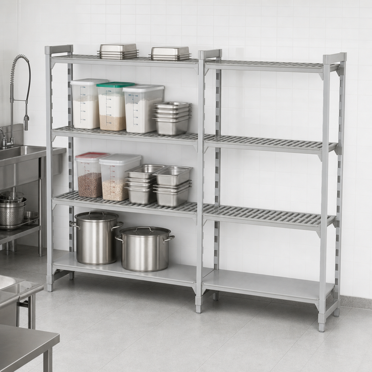 Product image #4 for Cambro Camshelving Premium 24-Inch x 24-Inch x 72-Inch 4-Shelf Add-On Polymer Shelving Unit, 3 Vented + 1 Solid