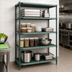 Thumbnail image #3 for Quantum 4-Tier Stationary Wire Plastic Mat Shelving Unit, 54 x 14 x 63 Inches, Green Epoxy Coated