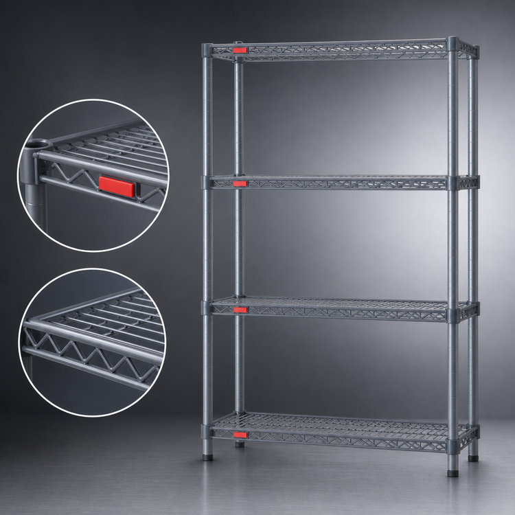 Product image #3 for Eagle Valu-Master 4-Tier Stationary Wire Shelving Starter Unit, 42 x 24 x 63 Inches, Pewter Gray Epoxy