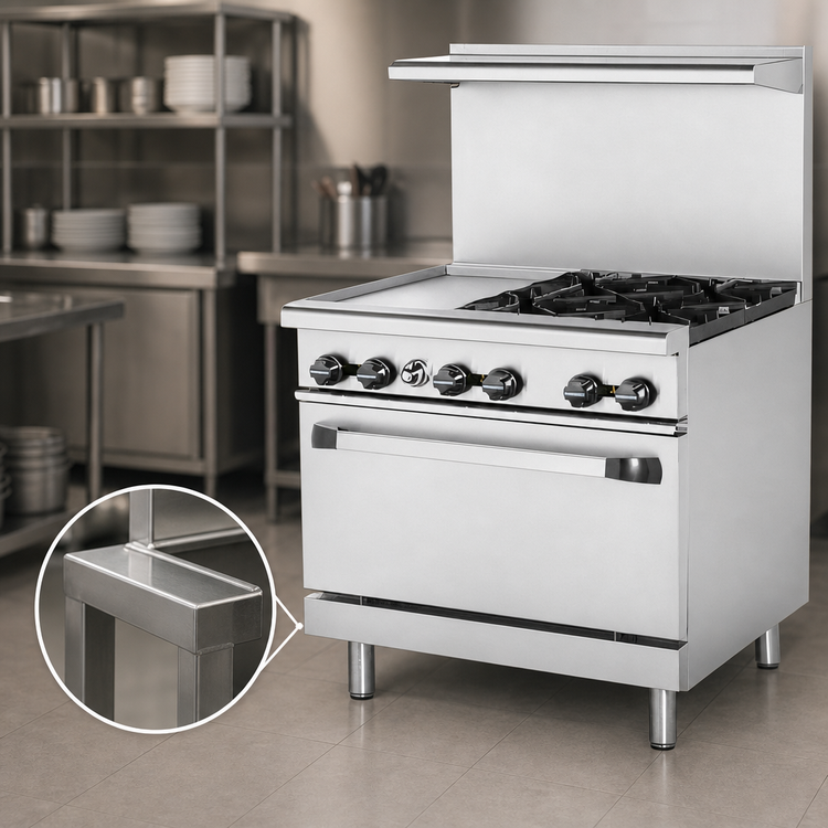 Product image #3 for Radiance 36-Inch Heavy Duty Commercial Gas Combination Range with 4 Open Burners, 12-Inch Griddle and Standard Oven