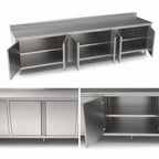 Thumbnail image #3 for John Boos 4CH4R5-24132 Enclosed Stainless Steel Work Table with Cabinet Base, Hinged Doors, 132"W x 24"D, 14-Gauge 300-Series Top, 5" Backsplash