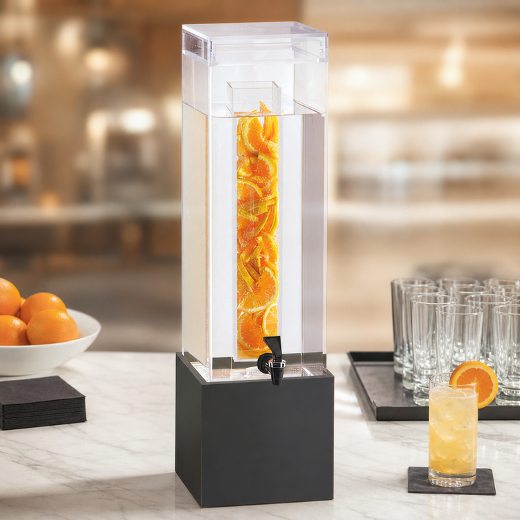 Product image #3 for Cal-Mil Midnight Bamboo 3-Gallon Square Beverage Dispenser with Ice Chamber and Drip Tray