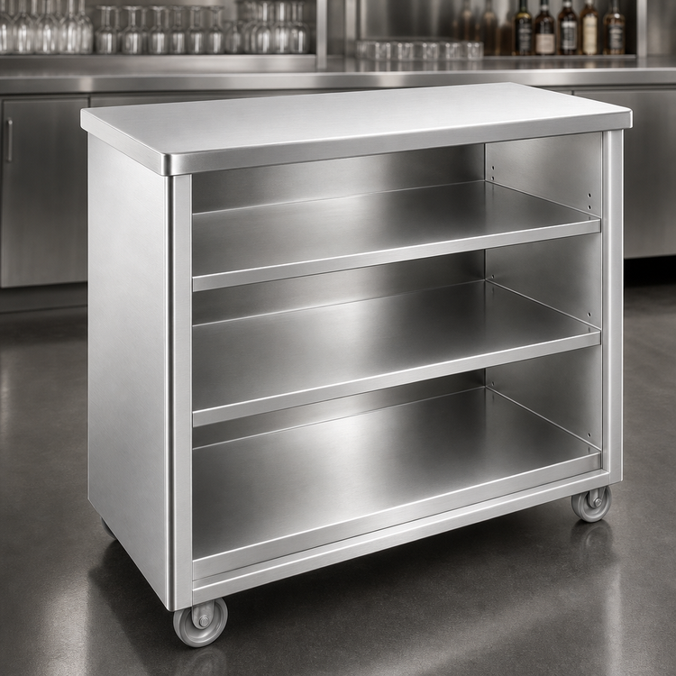 Product image #3 for Weather-All Stainless Steel 4-Foot Portable Back Bar with 3-Sided Storage