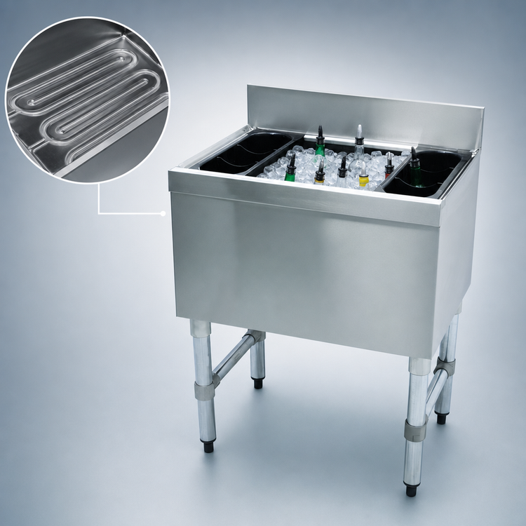 Product image #3 for Advance Tabco Underbar Basics 30-Inch Stainless Steel Cocktail Unit with 12-Inch Deep Ice Bin and 7-Circuit Cold Plate
