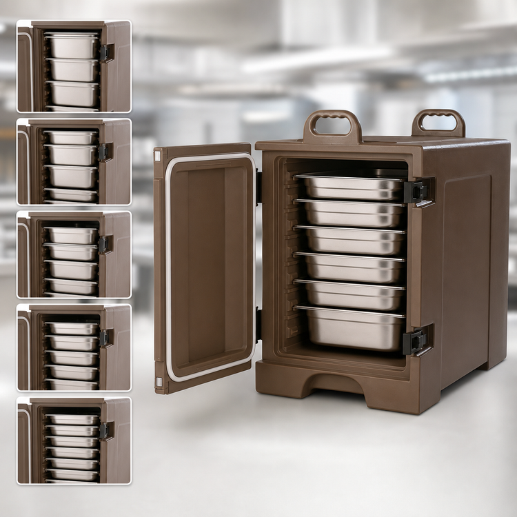 Product image #3 for Cateraide Insulated End-Load Food Pan Carrier with Individual Tracks, 5-Pan Capacity, Brown Polyethylene