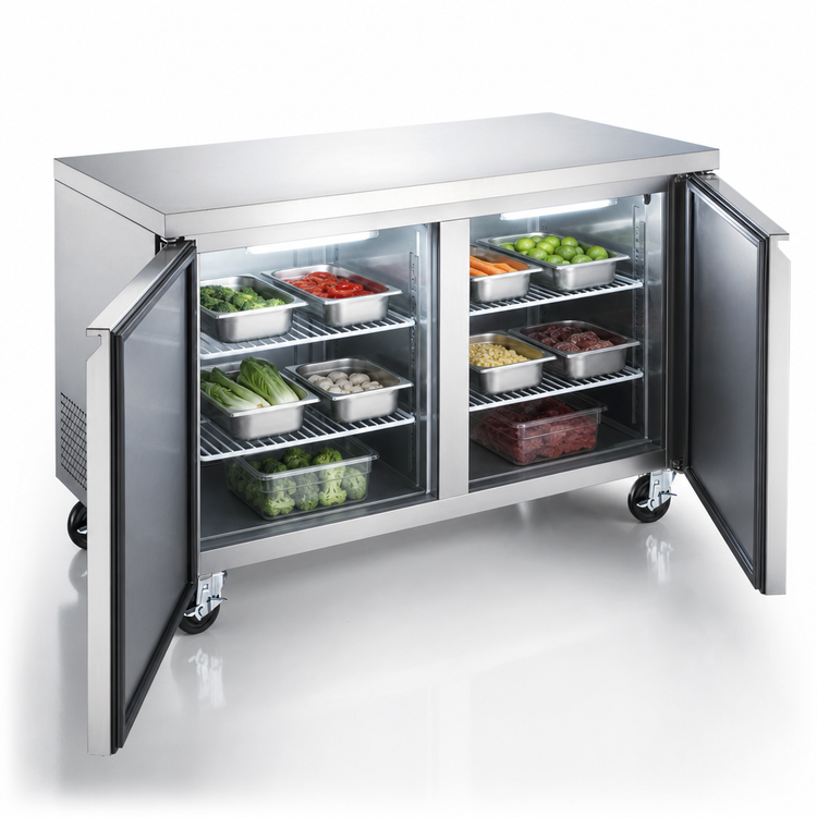 Product image #3 for Omcan Two-Section Reach-In Undercounter Freezer, 12 Cu. Ft., Stainless Steel, 115V