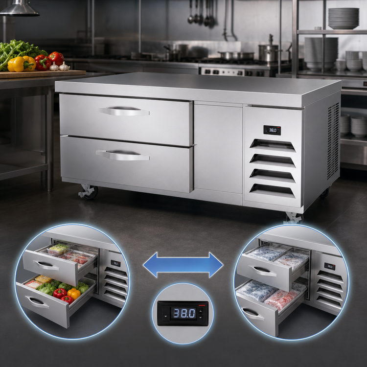 Product image #3 for Beverage-Air Cross Temp Two-Drawer Convertible Chef Base Refrigerator/Freezer, 52 Inch Wide