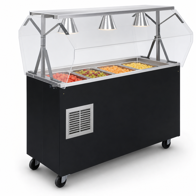 Product image #3 for Vollrath 2-Series Affordable Portable Mobile Refrigerated Cold Food Pan Buffet Station with Breath Guard, Lights, 4-Pan, 120V