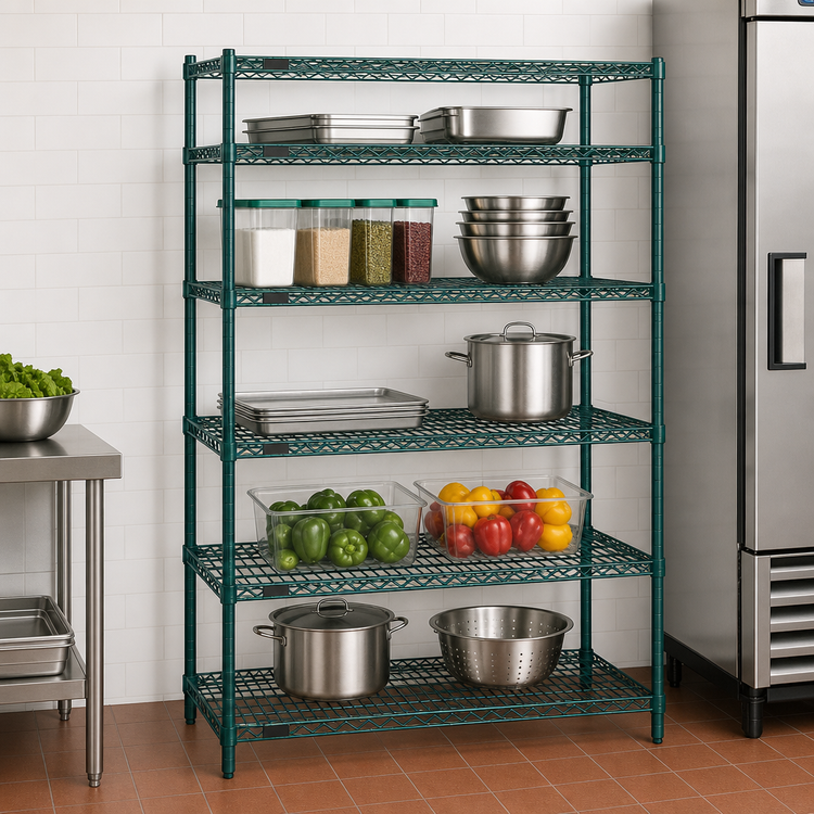 Product image #3 for Redipak 5-Tier Stationary Wire Shelving Unit, 48W x 18D x 63H, Green Epoxy Finish