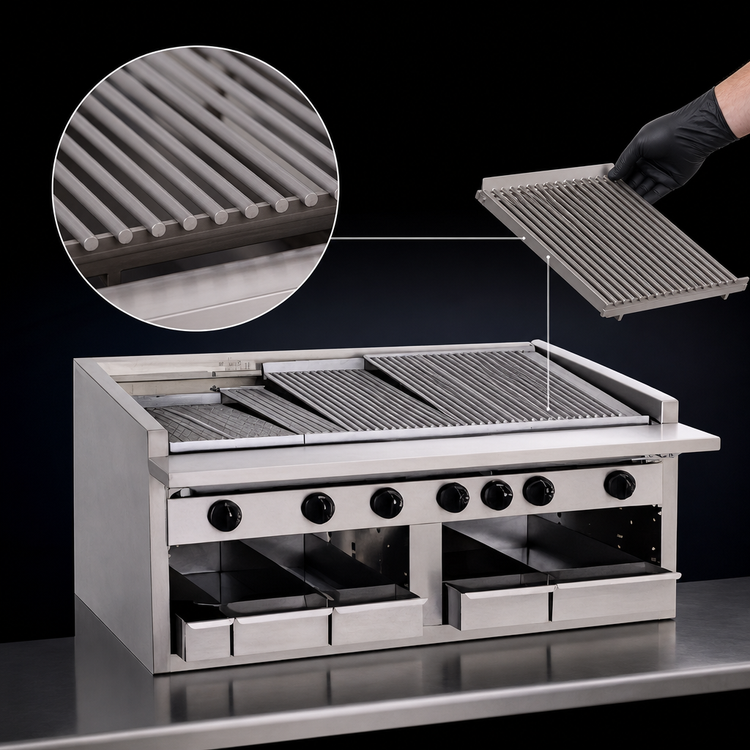 Product image #3 for Bakers Pride Dante Series 48-Inch Countertop Gas Radiant Charbroiler with Free-Floating Round Rod Grate