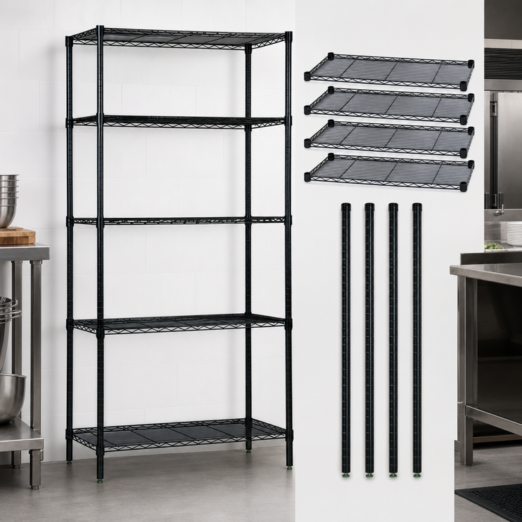 Product image #3 for Quantum 30" x 21" x 74" Black Epoxy Antimicrobial Wire Shelving Starter Kit
