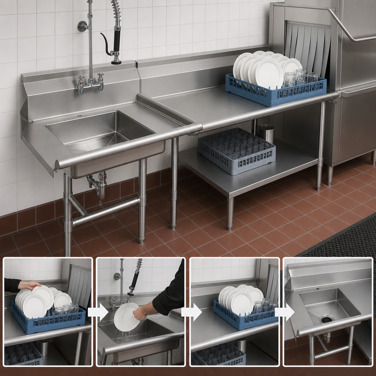 Product image #3 for 72-Inch Right-to-Left Soiled Dish Table with 20 x 20 Pre-Rinse Sink
