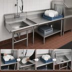 Thumbnail image #3 for Klinger's Trading SDT72R 72-Inch Right-to-Left Soiled Dish Table with 20 x 20 Pre-Rinse Sink, 16-Gauge 304 Stainless Steel