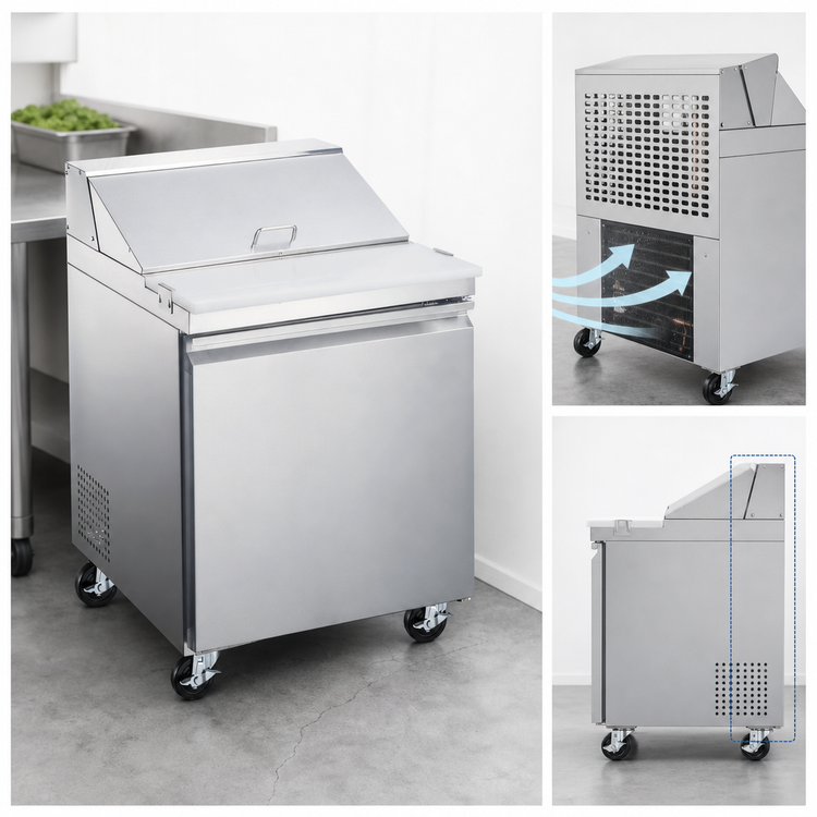 Product image #3 for Omcan USA 28-Inch Refrigerated Prep Table with 1 Door, Rear-Mounted Self-Contained Refrigeration