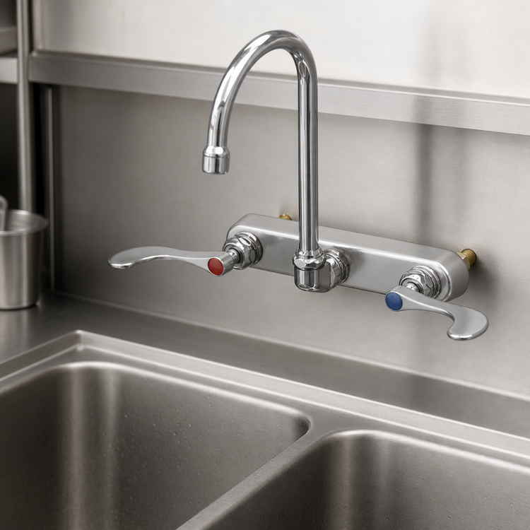 Product image #3 for T&S Brass B-1147-04-CR Wall-Mount Workboard Mixing Faucet with 5-3/4" Swivel Gooseneck Spout, 8" Centers