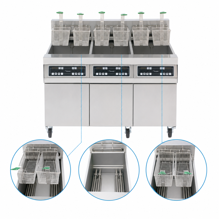 Product image #3 for Frymaster RE High Efficiency 3-Tank Electric Fryer Battery with Built-In Filtration, 80 lb. Per Tank