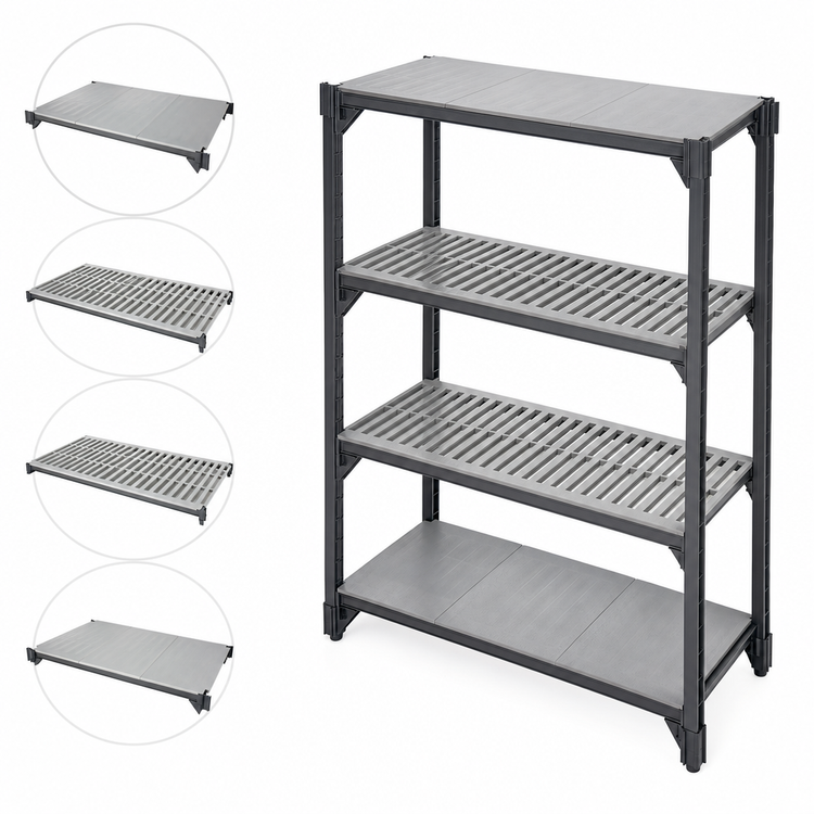 Product image #3 for Cambro Camshelving Basics Plus 18" x 36" 4-Shelf Solid & Vented Shelf Kit, Brushed Graphite