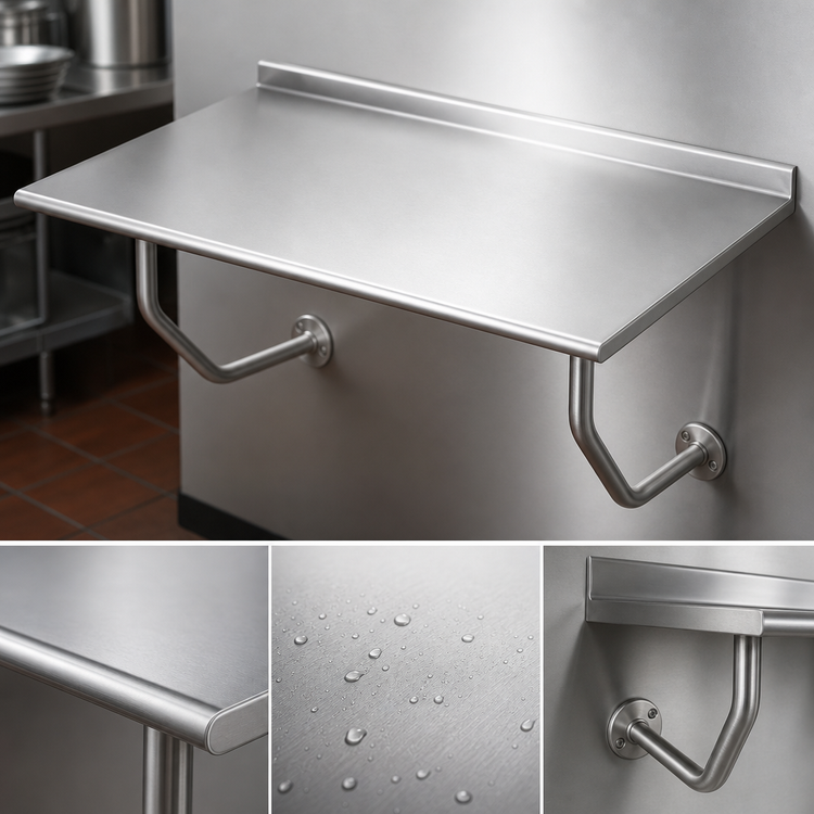Product image #3 for Advance Tabco 14-Gauge 304 Stainless Steel Wall-Mounted Work Table with 1-1/2 Inch Rear Backsplash, 24 x 30 Inch