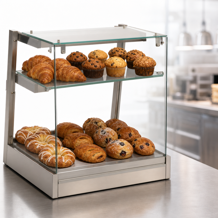 Product image #3 for Antunes Countertop Heated Display Cabinet, Two-Tier, Open-Back, Straight Glass Front, 23 3/4-Inch Wide