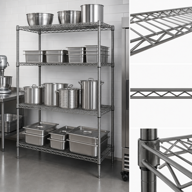 Product image #3 for Eagle Redipak 4-Tier Stationary Wire Shelving Unit, 60W x 18D x 74H, Pewter Gray Epoxy Finish