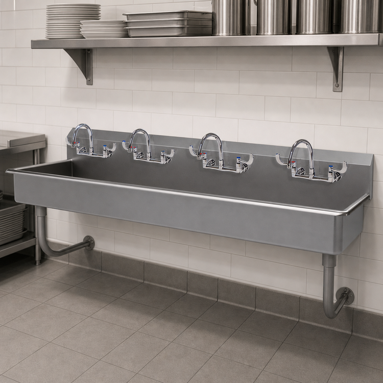 Product image #3 for Advance Tabco 80-Inch Wall-Mounted Multiwash Hand Wash Sink with 4 Faucets, 304 Stainless Steel