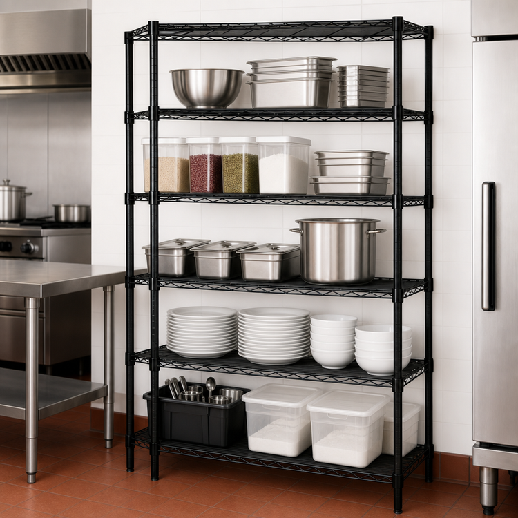 Product image #3 for Quantum Black Epoxy Wire Shelving Starter Kit with 5 Shelves, 36" W x 21" D x 54" H