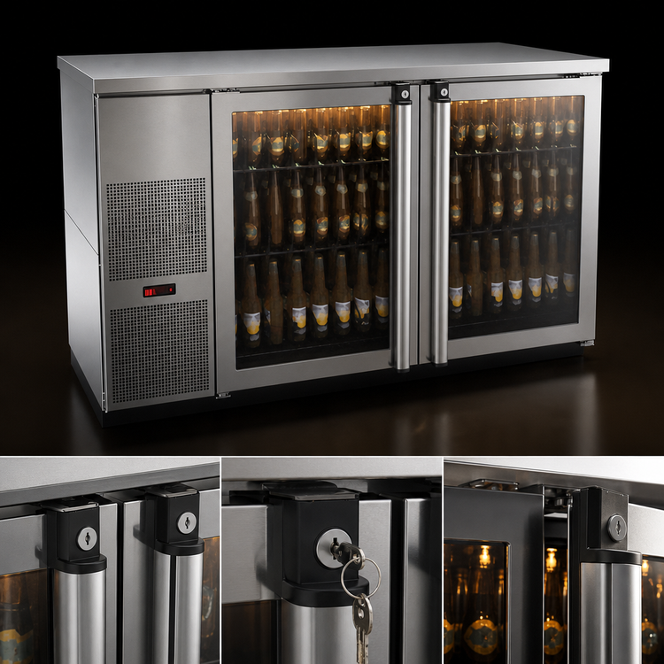 Product image #3 for Pro-Line E-Series 59-1/2 Inch Stainless Steel Two-Section Refrigerated Back Bar Cabinet with Glass Doors