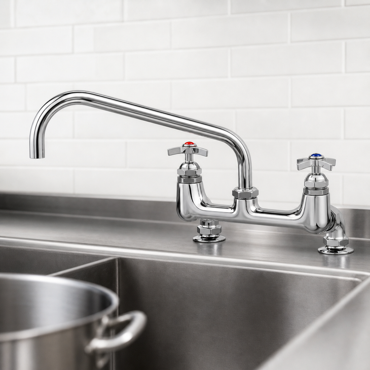 Product image #3 for T&S Brass Big-Flo 8-Inch Deck-Mount Kettle & Pot Sink Mixing Faucet with 12-Inch Swing Nozzle