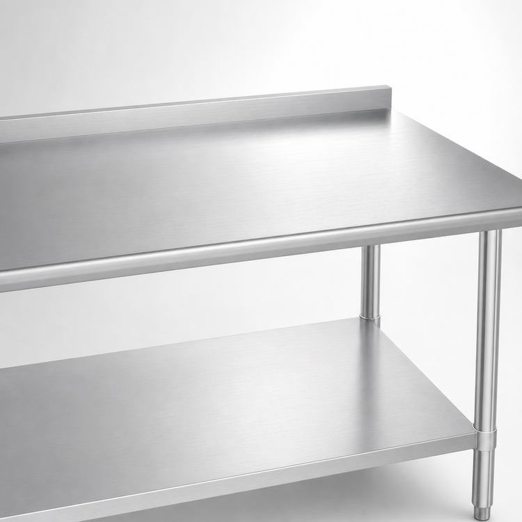 Product image #3 for Duke 120-Inch x 24-Inch Stainless Steel Work Table with 1-1/8-Inch Riser and Galvanized Undershelf and Posts