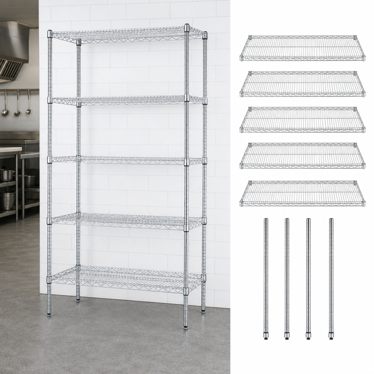Product image #3 for Quantum Stationary 30"W x 21"D x 86"H 304 Stainless Steel Wire Shelving Starter Kit with 5 Shelves