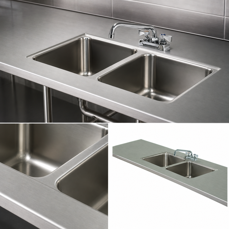 Product image #3 for Advance Tabco TA-11E-2 Built-In Double Bowl Sink Top with 24" x 24" x 14" Deep Bowls