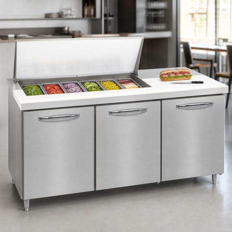Product image #3 for Continental Refrigerator Designer Line Mighty Top 72" Three-Section Refrigerated Sandwich Prep Table