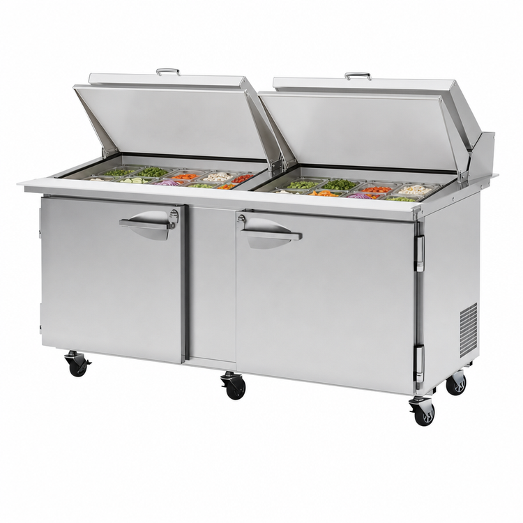 Product image #3 for Turbo Air PRO Series 2-Section Mega Top Sandwich/Salad Prep Table with Dual-Sided Lids, 30-Pan, 72-5/8-Inch