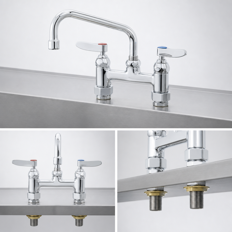 Product image #3 for T&S Brass Double-Handle Deck-Mount Pantry Mixing Faucet with 6-Inch Swing Nozzle, 4-Inch Centers