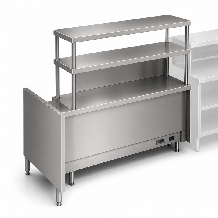Product image #3 for Randell Modular Chef Service Counter Left Section, 65.5-Inch, with Plate Storage Cabinet, Double Overshelf, and Wing Wall