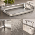 Thumbnail image #3 for American Metalcraft THRC21 Rectangular Hammered Stainless Steel Serving Pan, 168 oz., 18-1/4 x 14 x 2 in. with Handles Case of 4
