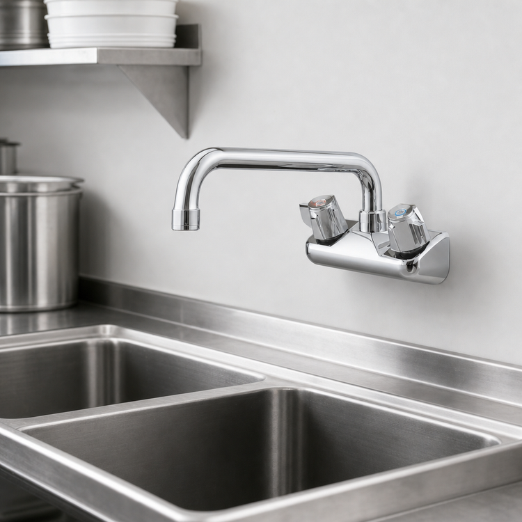 Product image #3 for Commercial Wall-Mount Faucet with 4-Inch Centers and 10-Inch Standard Swing/Swivel Spout